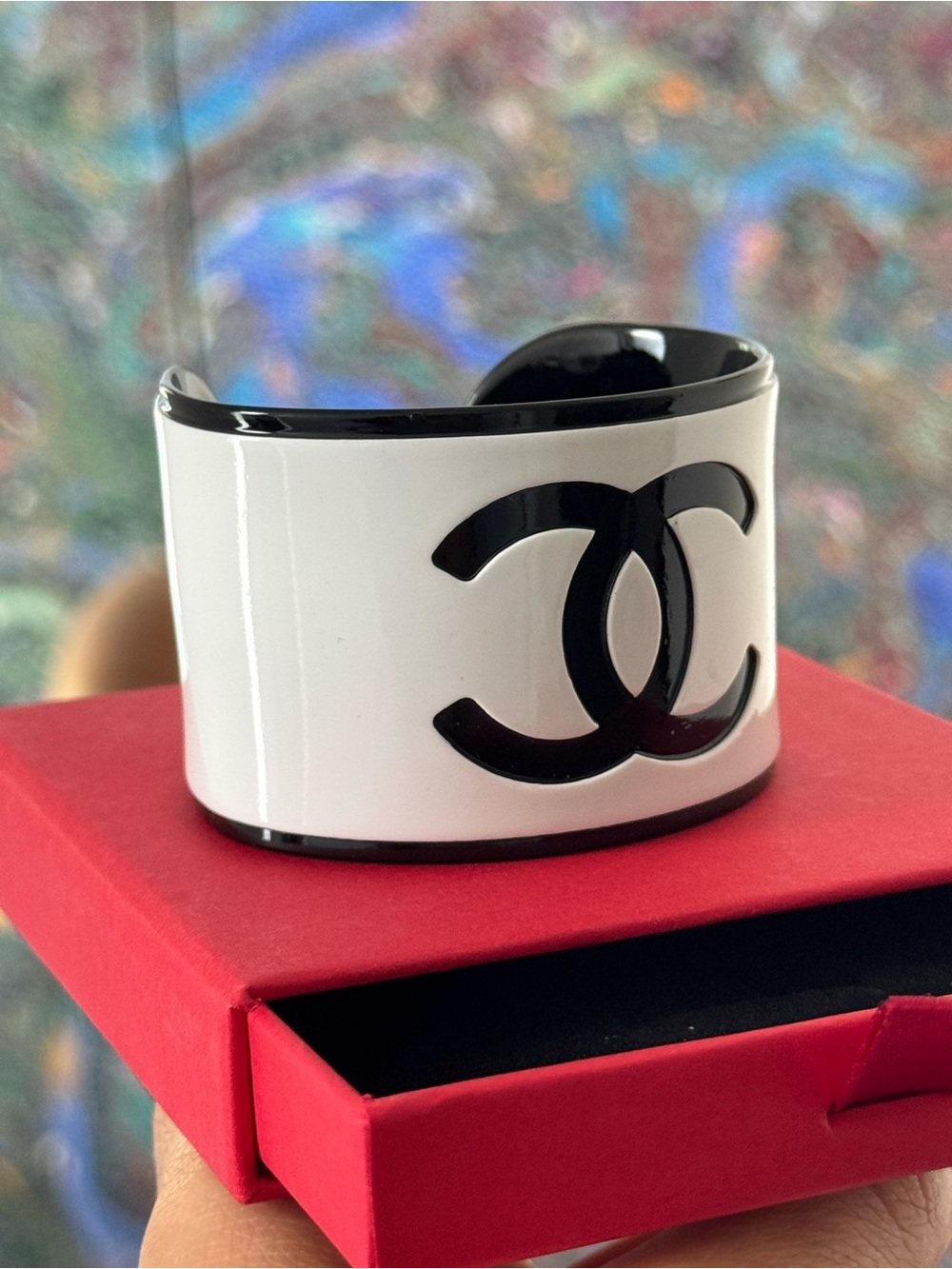 White and Black Resin Cuff Bracelet